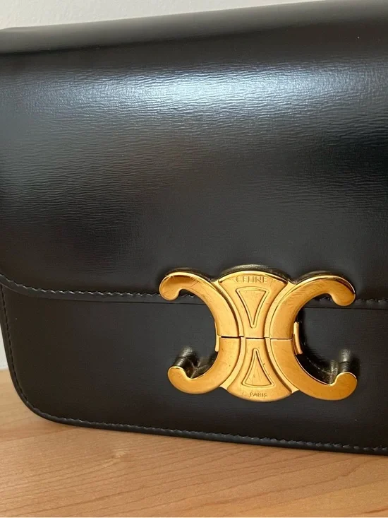 Authentic Celine Teen Triomphe Bag Black Shiny Calfskin - Picture 2 of 14